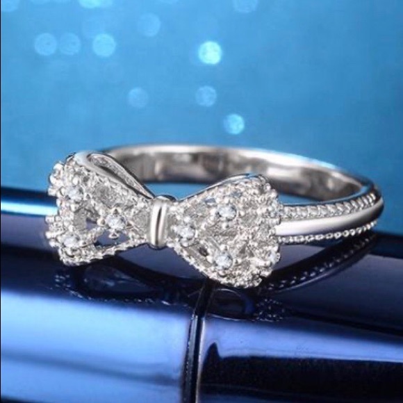 NEW STERLING SILVER DIAMOND MILGRAIN BOW RING - Picture 6 of 7